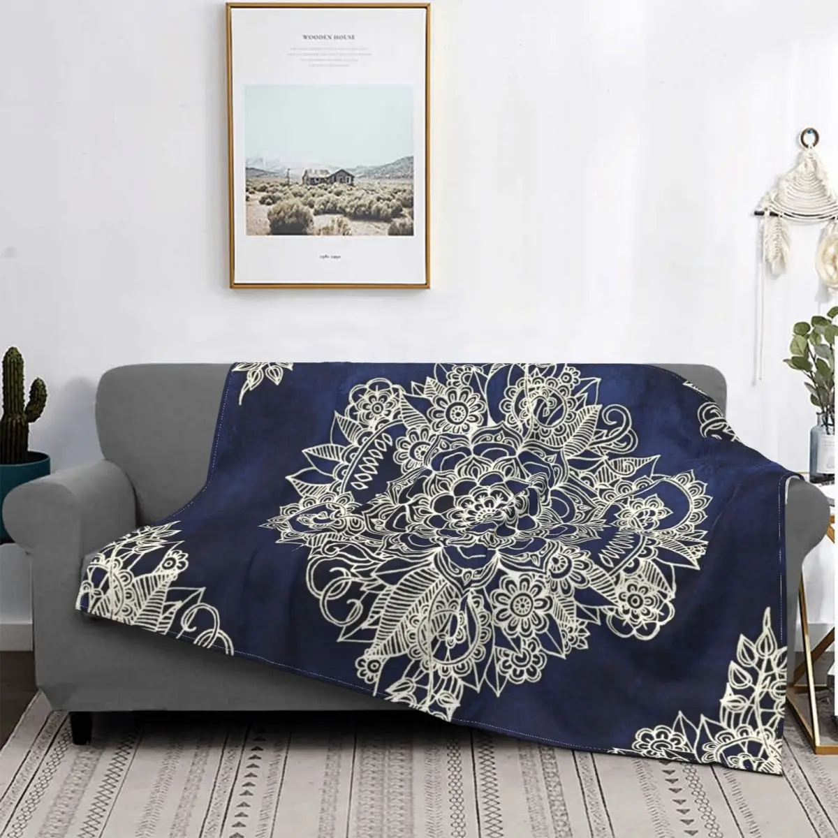 

Manta de franela suave y cálida para sofá y cama, forro polar de felpa, bohemio, Hippie, geométrico, color crema, Floral, marroq
