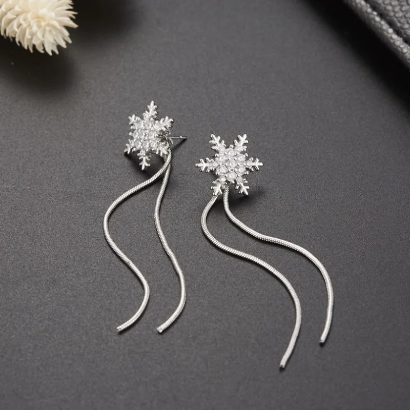 

Fashion Jewelry Snowflake Drop Long Tassel Earrings for Women Birthday gift