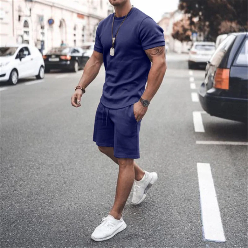 

Summer 2022 Tracksuit Men New Male Clothing Sportswear Set Fitness Shorts+T Shirt Casual Suit Plus Size 3XL Two Piece Streetwear