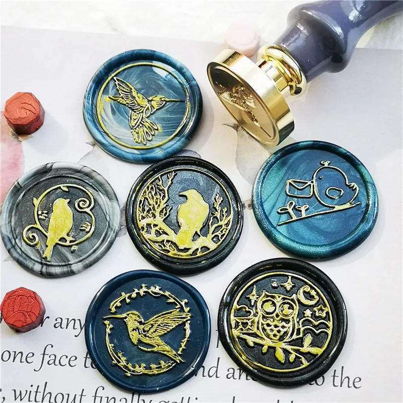 Animal wax seal stamp CROW BIRD RAVEN Starry cat horse Totoro Cat paw Bear claw Bird envelope owl unicorn snails mails stamps