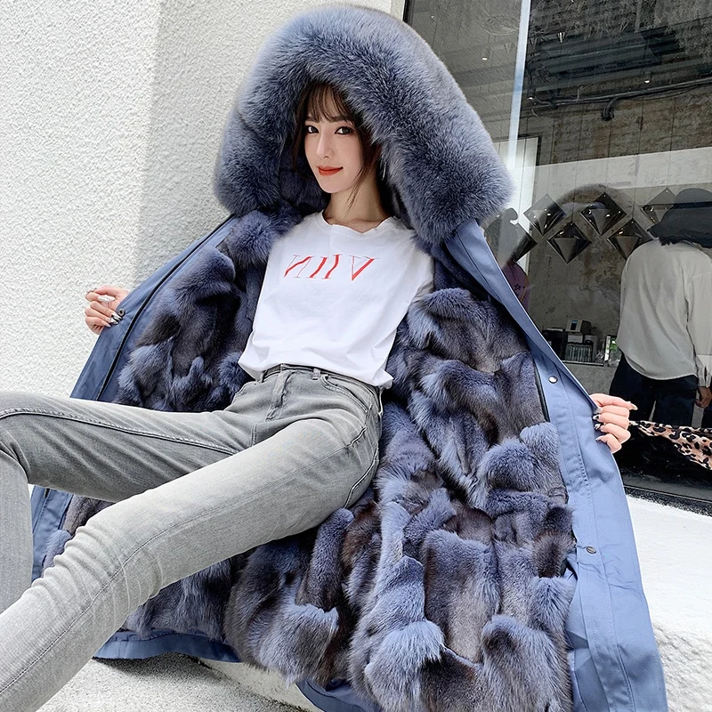 2022 New Fashion Real Fur Winter Jacket Women Fox Fur Liner Women Parkas Genuine Fur Coat Women Waterproof Warm Streetwear Loose