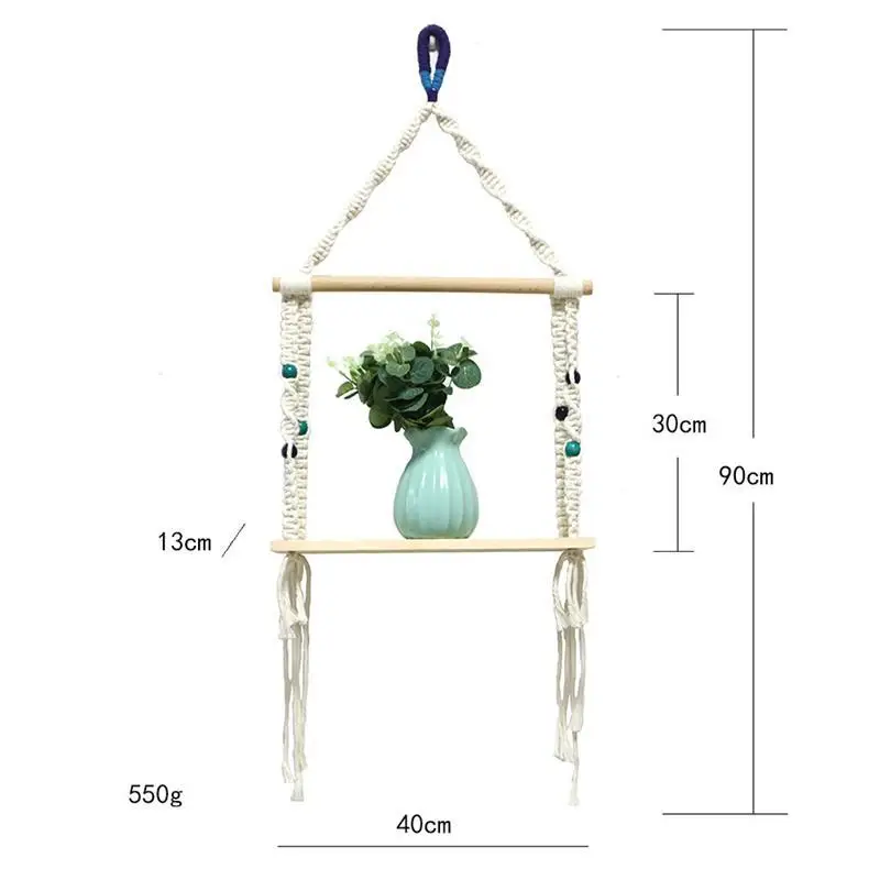 

Cilected Hand-Woven Macrame Tapestries Rack Wooden Shelves For Wall Bohemian Decorative Shelves Wall Hanging Shelves Ornament