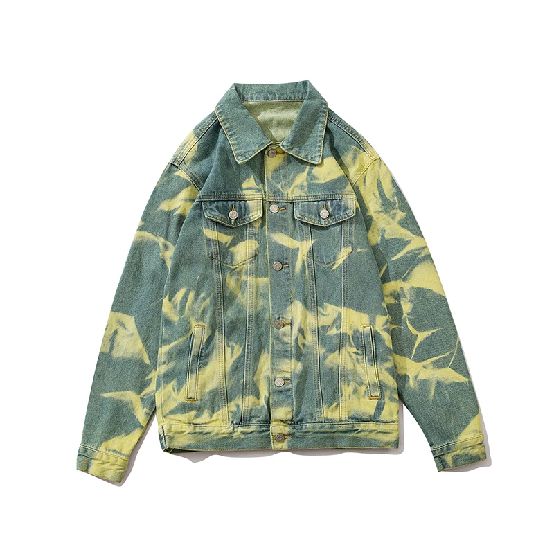 Tie Dye джинсы оверсайз куртка для мужчин и женщин Харадзюку отвороты потертые