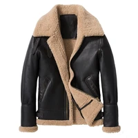 luhayesa light fashion top quality sheepskin fur shearling jacket black genuine leather slim warm winter fur coat real