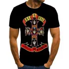 Новая модная футболка в стиле панк, Мужская черная футболка с принтом Guns N Roses, тяжелые металлические топы, платье с 3D-принтом пистолета и розы, футболки в стиле хип-хоп