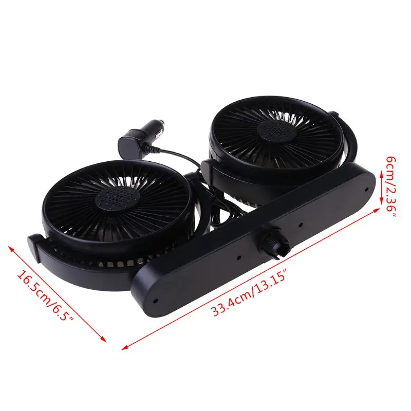 

12V 24V Electric Car Fan 360 Degree Rotatable 3 Speed Dual Head Car Auto Cooling Air Fan With 5V USB Cellphone Charger
