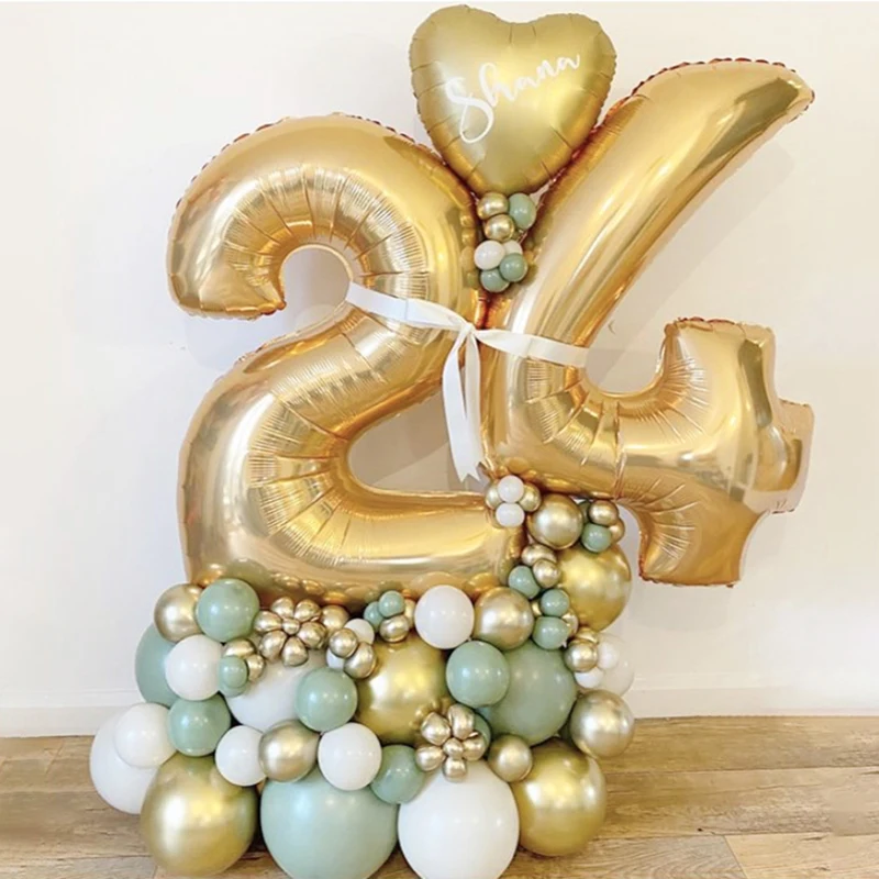 

54/65pcs 32inch Gold Silver Foil Number Balloons Sets Star Heart Helium Balloon Adult Birthday Party Wedding Decoration Globos