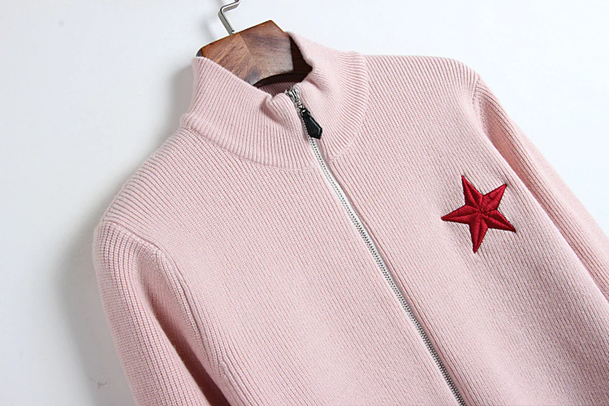 Женский кардиган на молнии Кардиган с длинным рукавом и карманами звезды высоким