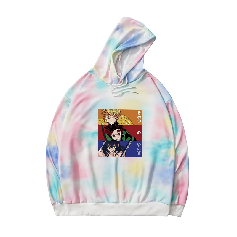 

Demon Slayer Anime Hoodie Men Casual Harajuku Kimetsu No Yaiba Cartoon Printed Tie Dyed Sweatshirt Man Sudaderas Couples Clothes