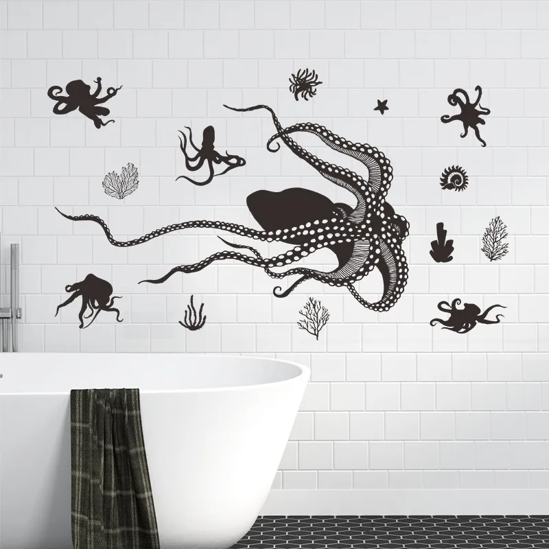 

Pure Color Underwater World Octopus Bathroom Bedroom Entrance Wall Beautification Decorative Wall Stickers