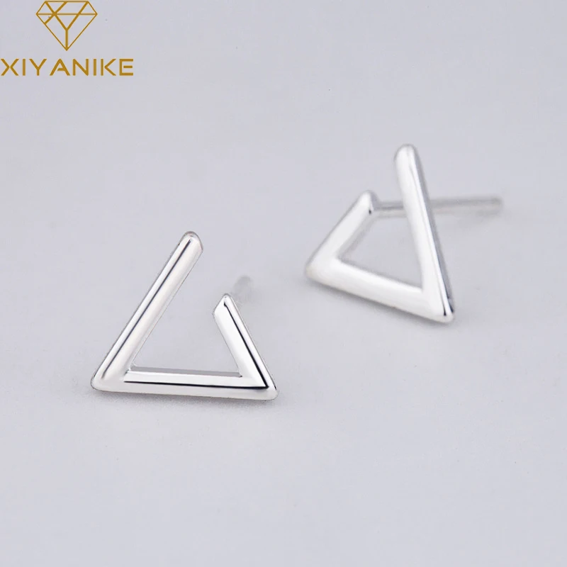 

XIYANIKE Silver Color Korean Style Triangle Prevent Allergy Stud Earrings For Women Small Simple Geometric Ear Jewelry