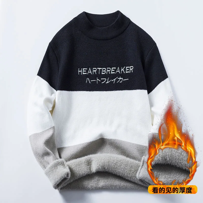 

Turtleneck sweater men's black and white sexy brand knitted pullover stitching men's casual sweater autumn and winter sweater