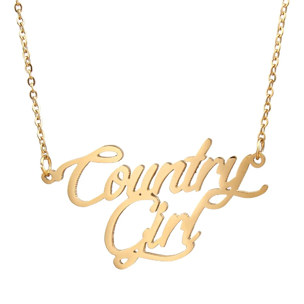 

CountryGirl Nameplate Necklace for Women Stainless Steel Jewelry Gold Plated Name Chain Pendant Femme Mothers Friends Gift