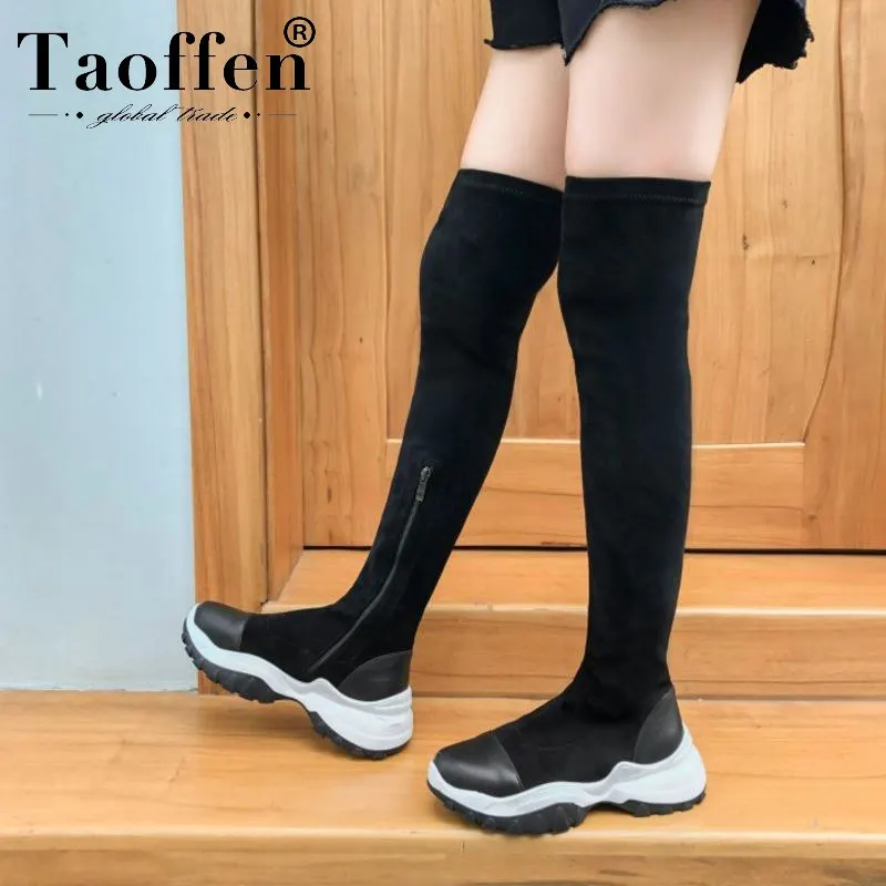 Женские ботфорты на толстой подошве Taoffen Зимние Повседневные сапоги размеров 34 40