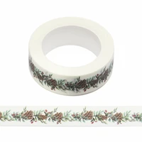 new 1pc 15mm x 10m christmas wreath with pine cones flowers leaves watercolor scrapbook paper masking adhesive washi tape