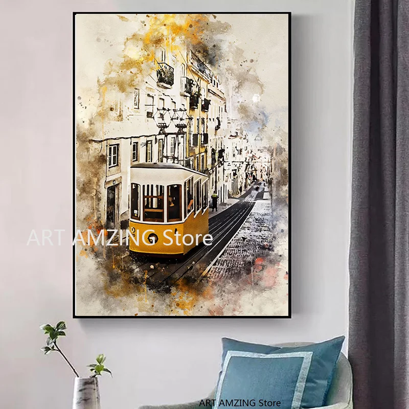 Лиссабон городская улица акварель масляная живопись холст настенная картины для