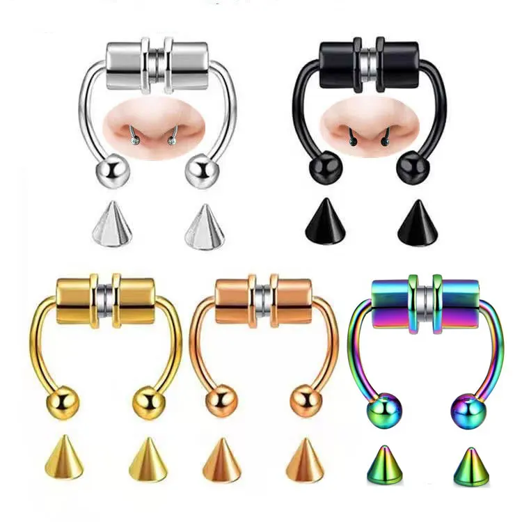 Magnetic Fake Piercing Punk Gothic Nose Cuff Ring Stainless Steel Piercing Hoop Septum Rings For Women Men Goth Nose Earring