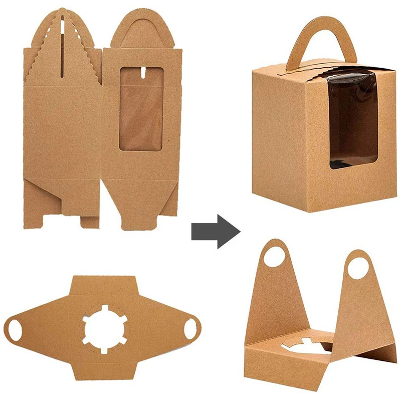 10 шт крафт кекс коробки с ручкой окна Кондитерские контейнеры кексы