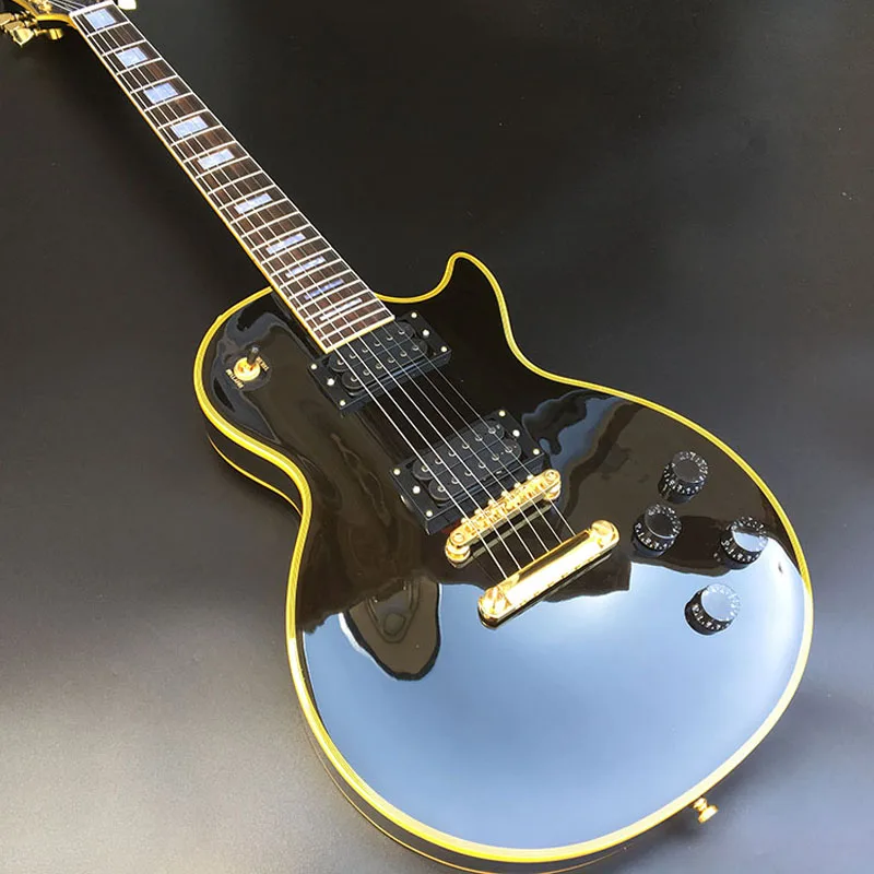

High Quality Custom Electric Guitar Mahogany Body Rosewood Fingerboard Gold Hardware Black Gloss Finish