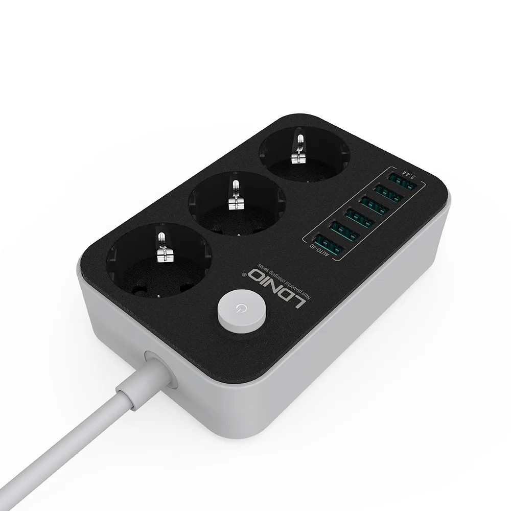 Сетевой фильтр с 3 розетками сетевой европейской вилкой удлинитель 6 портами USB