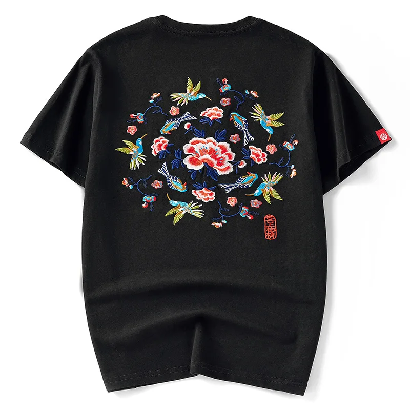 

21 Spring and summer Chinese wind happy plum top large size loose short-sleeved T-shirt male embroidered T-shirt top