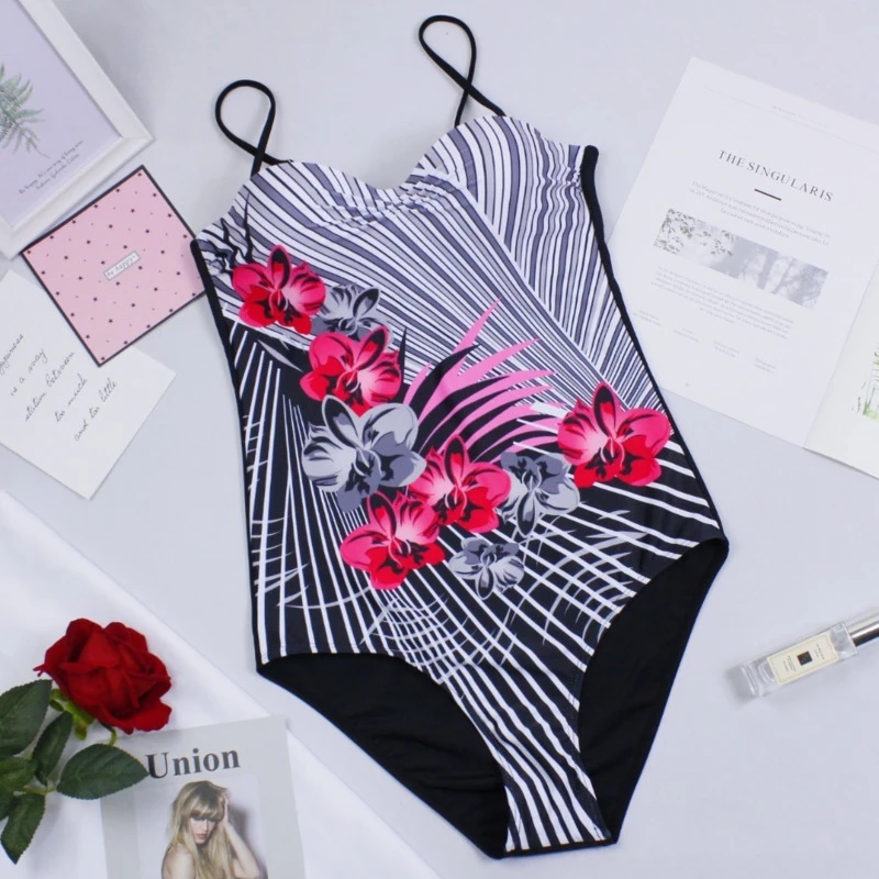 

Sexy Print One Piece Swimsuit Closed Large Size Swimwear Plus Size Push Up Body Bathing Suit Women Flower Swim Beach Pool 2020