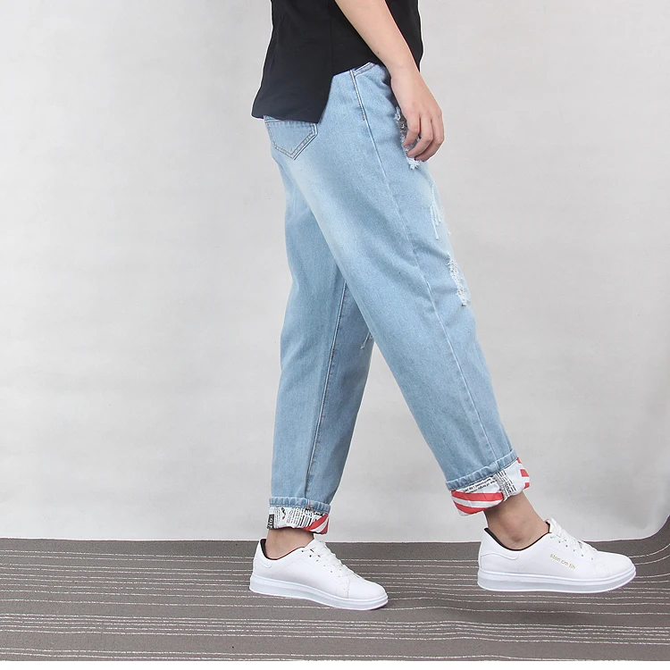 

Ripped Jeans Women Boyfriend Cotton Drawstring Mom Jeans Plus Size Loose Denim Harem Pant 4xl 5xl 6xl