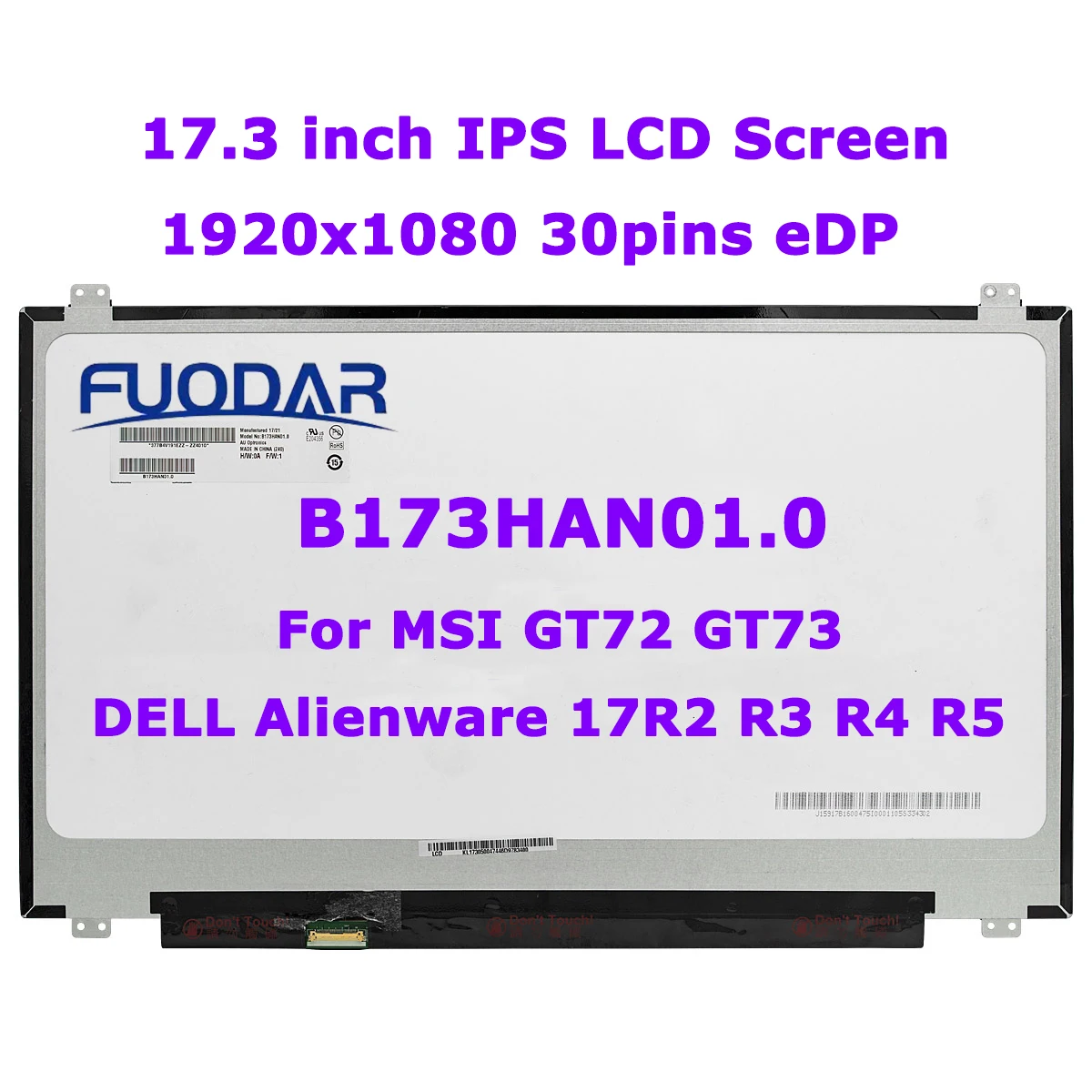 

17.3" IPS Laptop LCD Screen B173HAN01.0 Fit LP173WF4-SPF1 SPF2 SPF3 SPF4 SPF5 for DELL Alienware 17R2 R3 R4 R5 MSI GT72 GT73