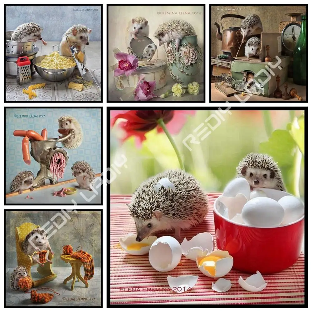 Алмазная живопись полноразмерная/круглая картина семьи ежиков с бриллиантами 5D