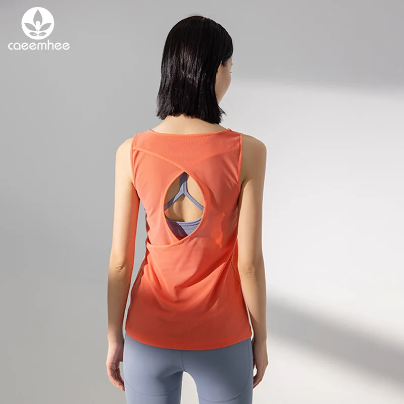 

CAEEMHEE Back Open Sweat-wicking Sport Fitness Exercise Tank Tops Women Lightweight Workout Gym Athletic Vest With Mesh