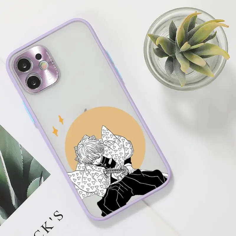 

Kimetsu no Yaiba Phone Case purple matte transparent For iPhone 7 8 x xs xr 11 12 pro plus max mini Clear Funda