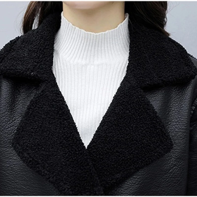 Куртка женская с бархатной подкладкой двусторонняя кожаная утепленная