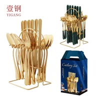 24pcs high quality stainless steel cutlery cutlery set with storage cutlery rack gift box set