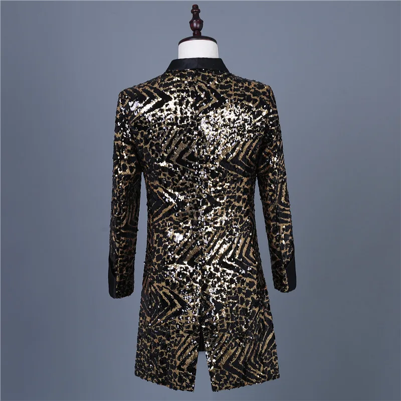 Мужской блейзер с блестками длинное пальто леопардовым принтом для выступлений