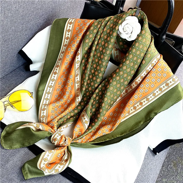 

Small Silk Neck Scarf Blue and White Porcelain Kerchief Women 90*90 Hijab Scarfs Female Shawls Bags Scarves Lady Bandana Foulard