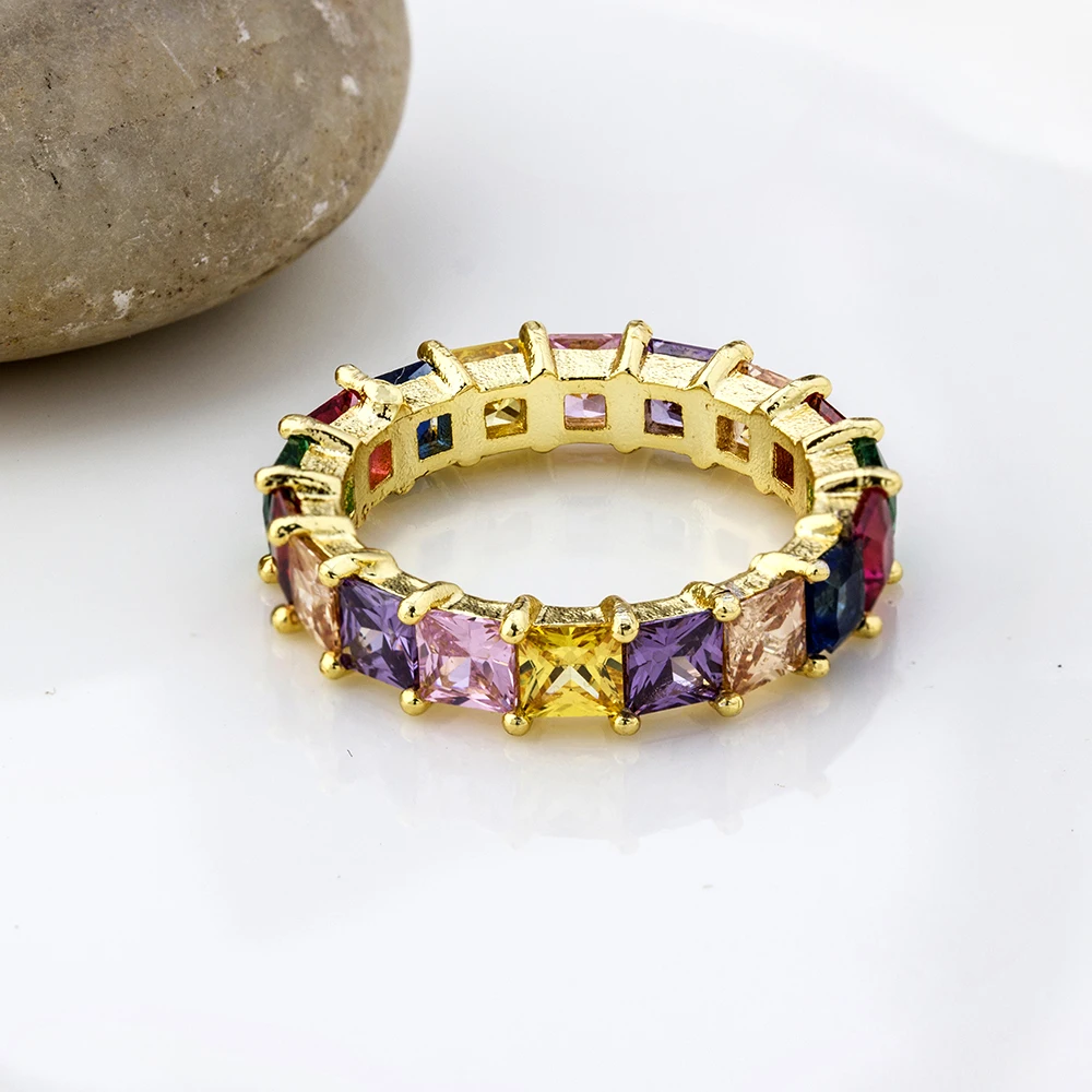Золото Цвет уникальный дизайн Радуга Багет CZ кольцо с твердым покрытием