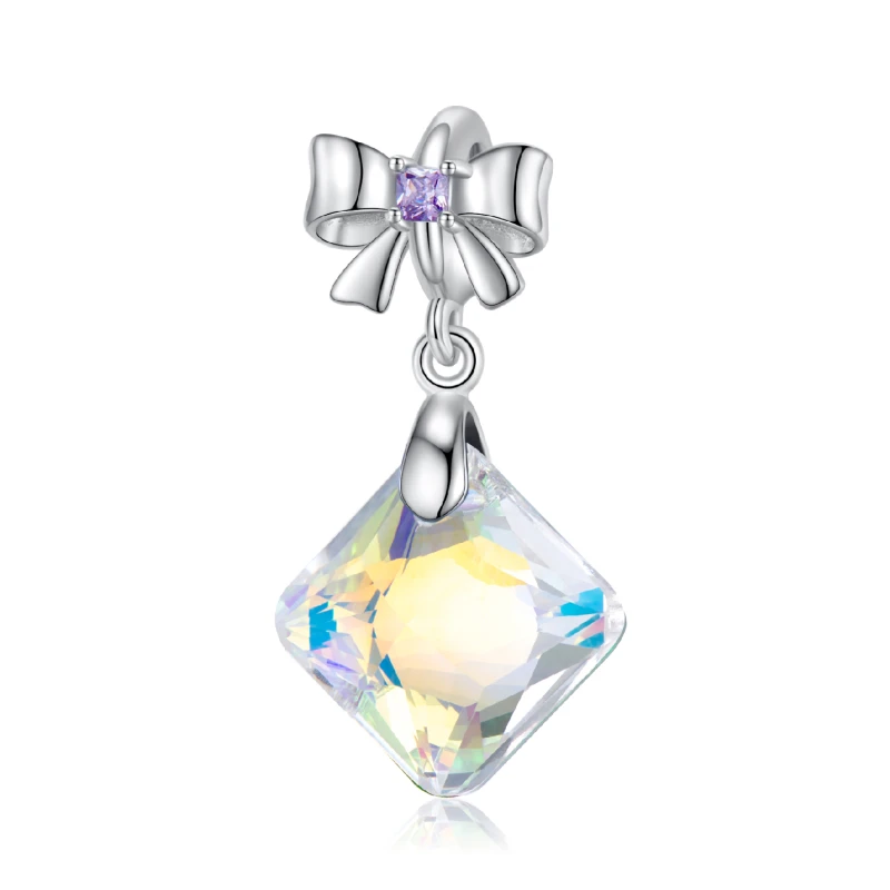 

2021 Fashion Bowknot Prismatic Color Charms 925 Sterling Silver Fits Jiuhao Bracelet Neckalce Original Crystal Pendant Jewelry