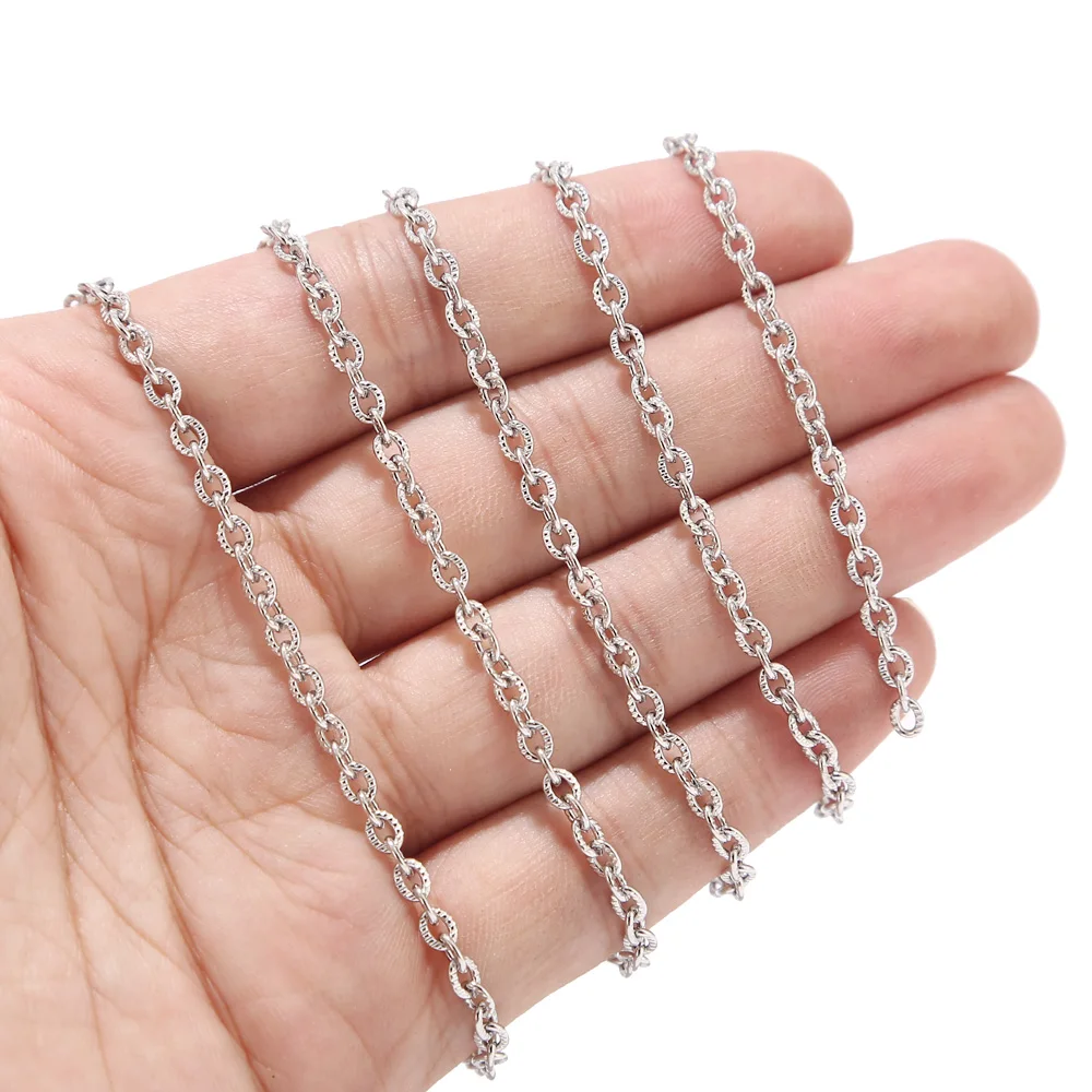 steel color 1 м 3 мм Золотая нержавеющая сталь плоский кабель звенья цепи Катушка ювелирные изделия крест цепь оптом для ожерелье браслет ювелирные изделия DIY Изготовление - Цвет: steel color