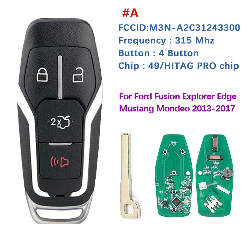 

CN018122 For Ford Fusion Explorer Edge Mustang Mondeo Kuka 2013-2017 Remote Key Fob M3N-A2C31243300 ID49