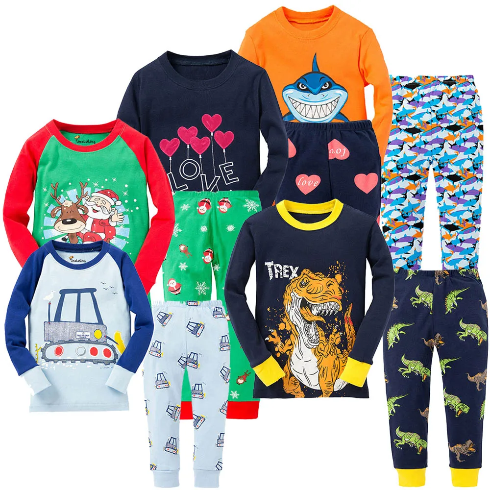 Baby Girls Love Pajamas Sets Kids Dinosaur Sleepwear Boys Animal Nightwear Children Shark Homewear 100% Cotton Pijamas Pyjamas | Мать и