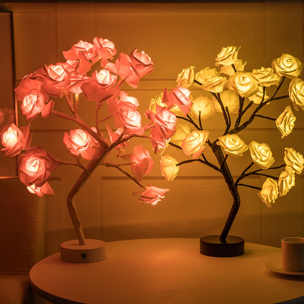 

LED Table Lamp Rose Flower Tree USB Night Lights Home Decoration LED Table Lights Parties Xmas Christmas Wedding Bedroom Decor