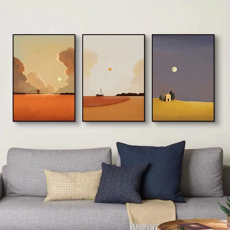 

Landscape Sunrise Abstract Wall Art Painting Nordic Living Room Picture Decor Scandinavian Canvas Poster Print Cuadros Decor