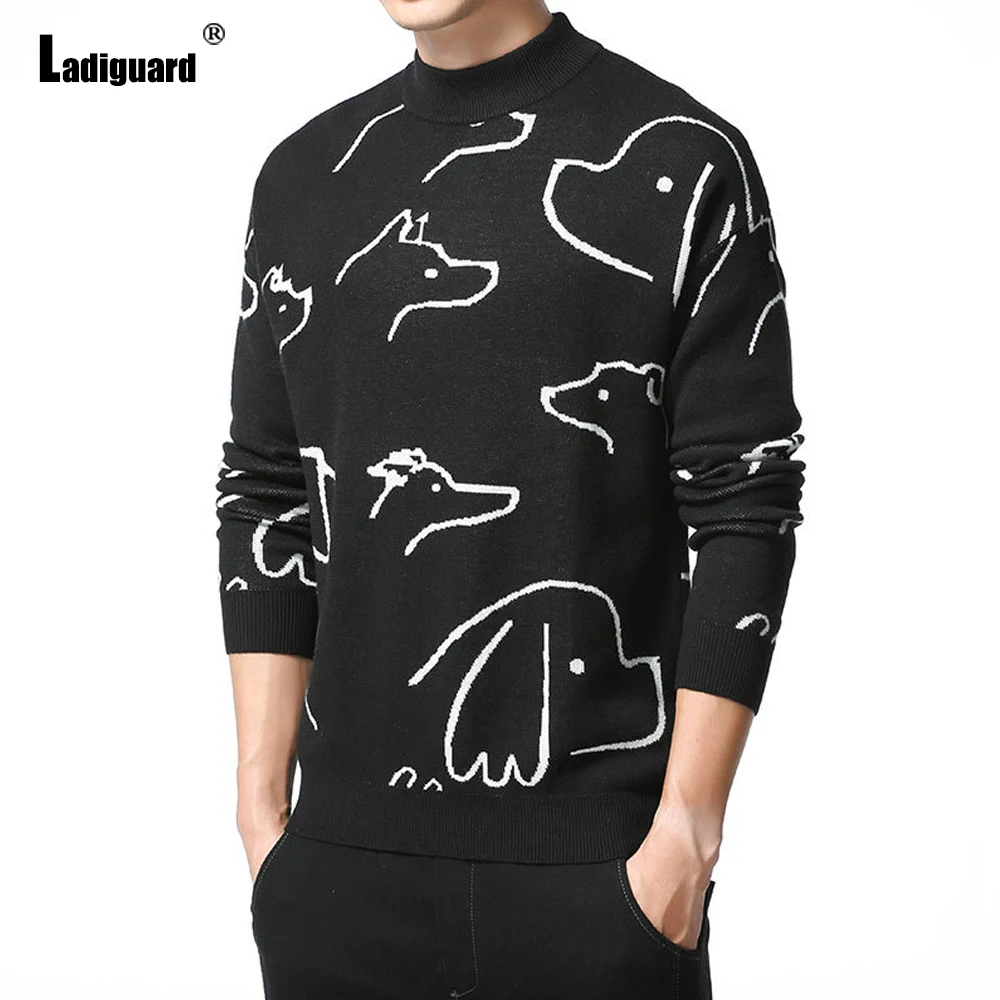 Ladiguard Plus Size 3xl Mens Clothing 2021 Knitting Sweater Autumn Mock Neck Top Casual Pullovers Sexy Fashion 3D Print Sweaters