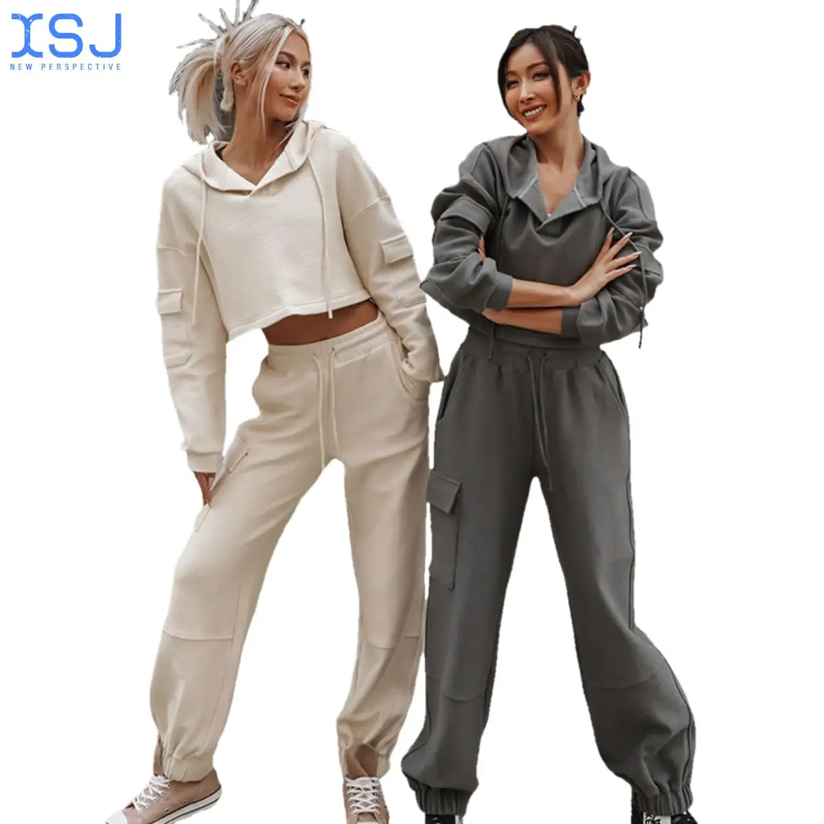 

Удобный хлопковый Повседневный Спортивный костюм с капюшоном и длинным рукавом, комплект из двух предметов для женщин