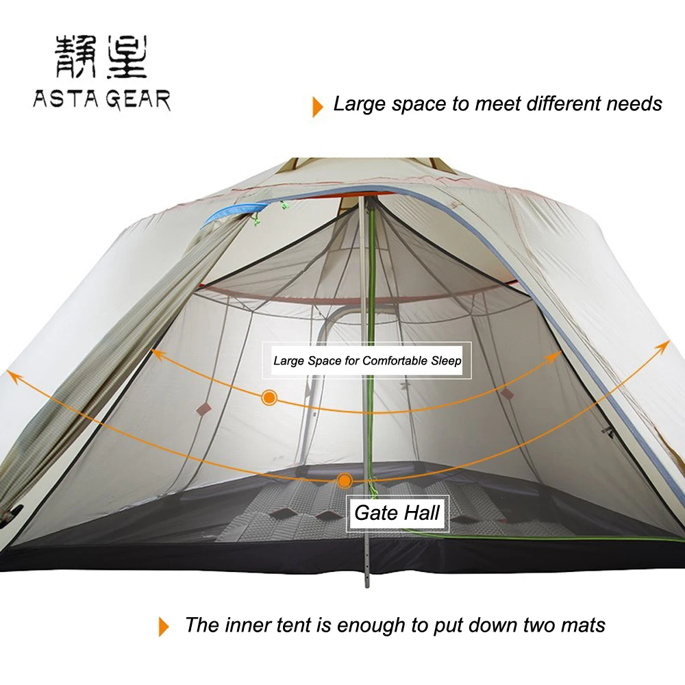Asta gear Горный Дом большая космическая команда активность и ультралегкий тент для шести человек Кемпинг Пирамида палатка без треккинга полюса