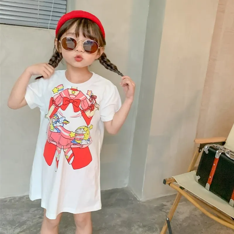 

Одежда для маленьких девочек, летнее платье, мультяшное платье-футболка, стильное платье с милым принтом, платье принцессы, es