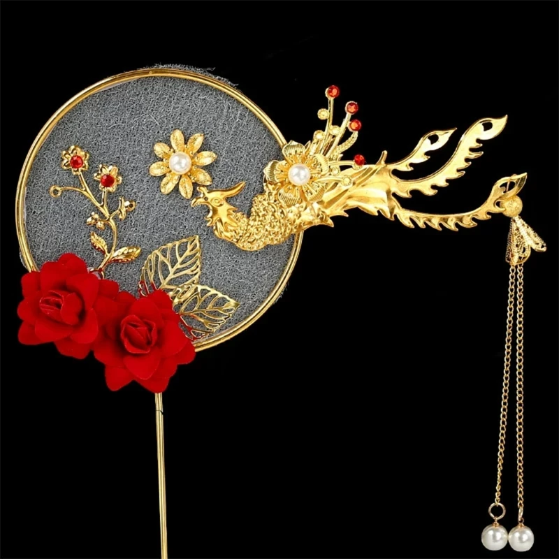 

2021 New Alloy Phoenix Cake Decoration Red Rose Cake Topper for Anniversary Party Decor