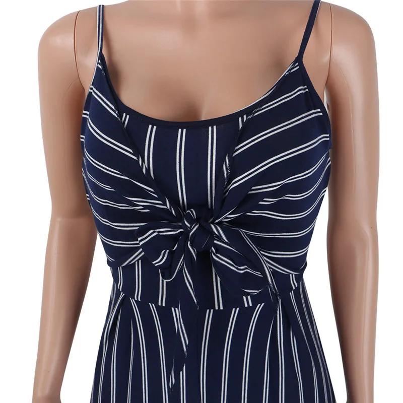 

Summer New Blue Bodycon Backless Stripe Jumpsuits Women Sexy Party Clubwear Jumpsuits Casual Bowtie Overalls Jumpsuit Plus Size