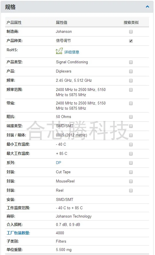 

Johanson 2450DP15A5512E signal conditioning duplexer 2.45 5.512GHz genuine