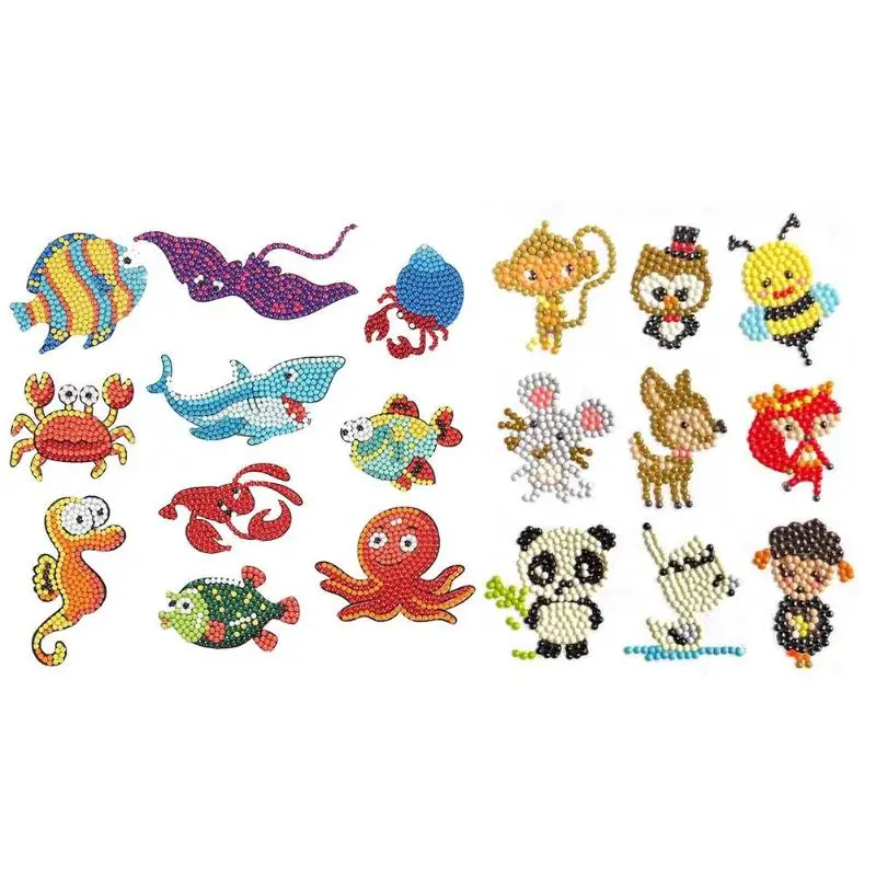 DIY Животные детский набор для рисования с круглыми камнями и полотном алмазов